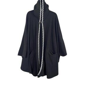 Le Mode Robe Women OS Black Houndstooth Fleece Hoodie Cape Neutral Retro 80s